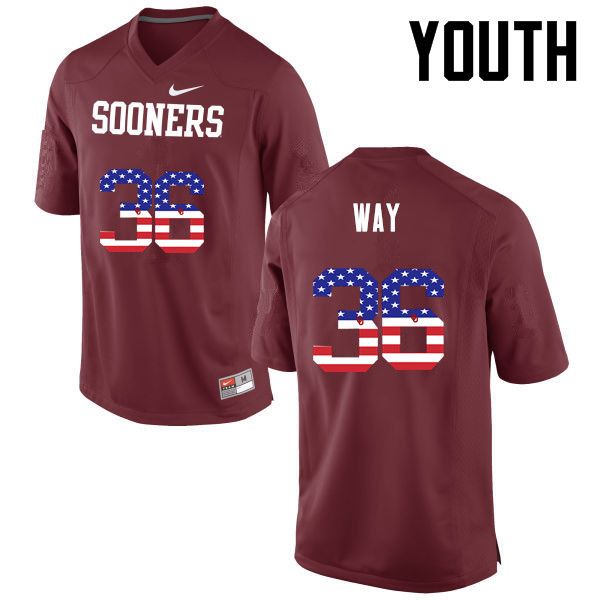 Youth Oklahoma Sooners #36 Tress Way College Football USA Flag Fashion Jerseys-Crimson